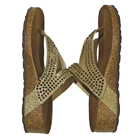 Bio-Gold with gold glitter stones wedge sandals Size 9.5 - Picture 8 of 10